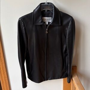 Ellen Tracy Soft Leather Jacket Zip Up Black Medium